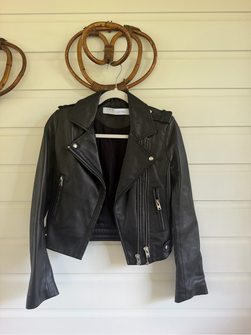 IRO Black Leather Biker Jacket with Asymmetric Zips